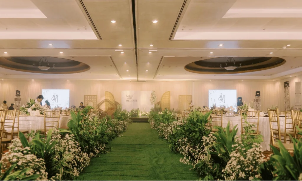 The Grand Convention Hall prepared for a wedding