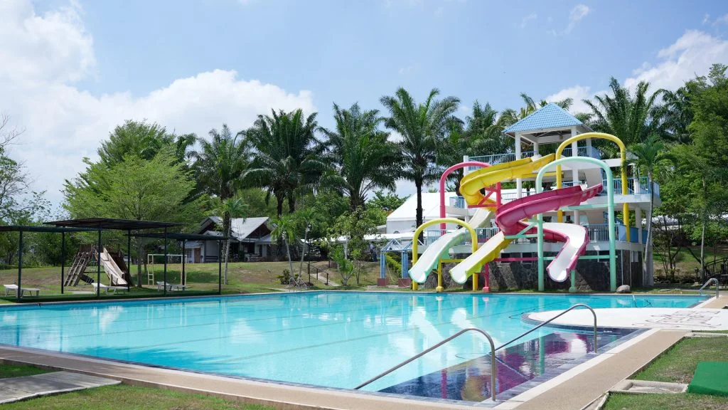 The swimming pools and water slides at XSCC